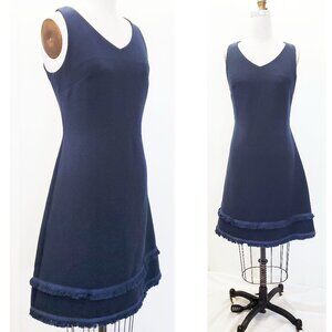 ELLIE KAI Womens Navy Sleeveless V-neck Dress with Fringe Trim 8 NWT